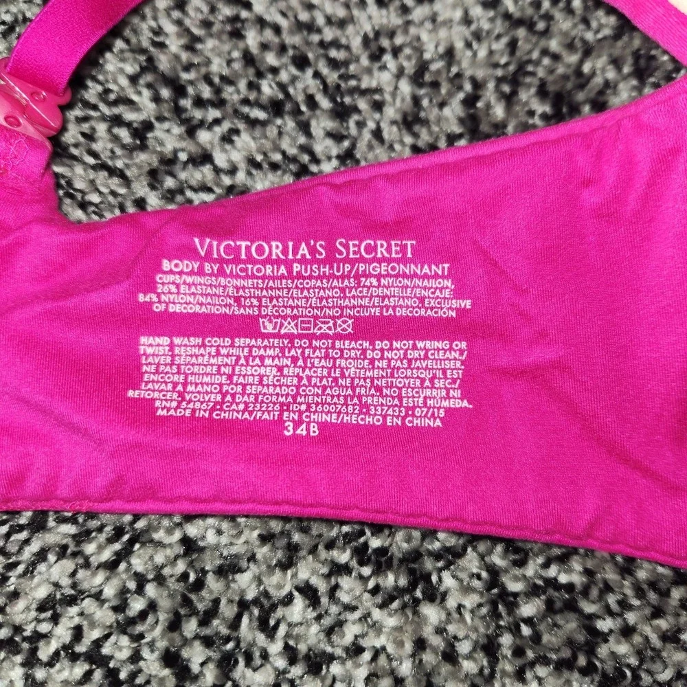 victorias secret body by victoria Padded Push Up bra Hot Pink Lace Women's 34B
